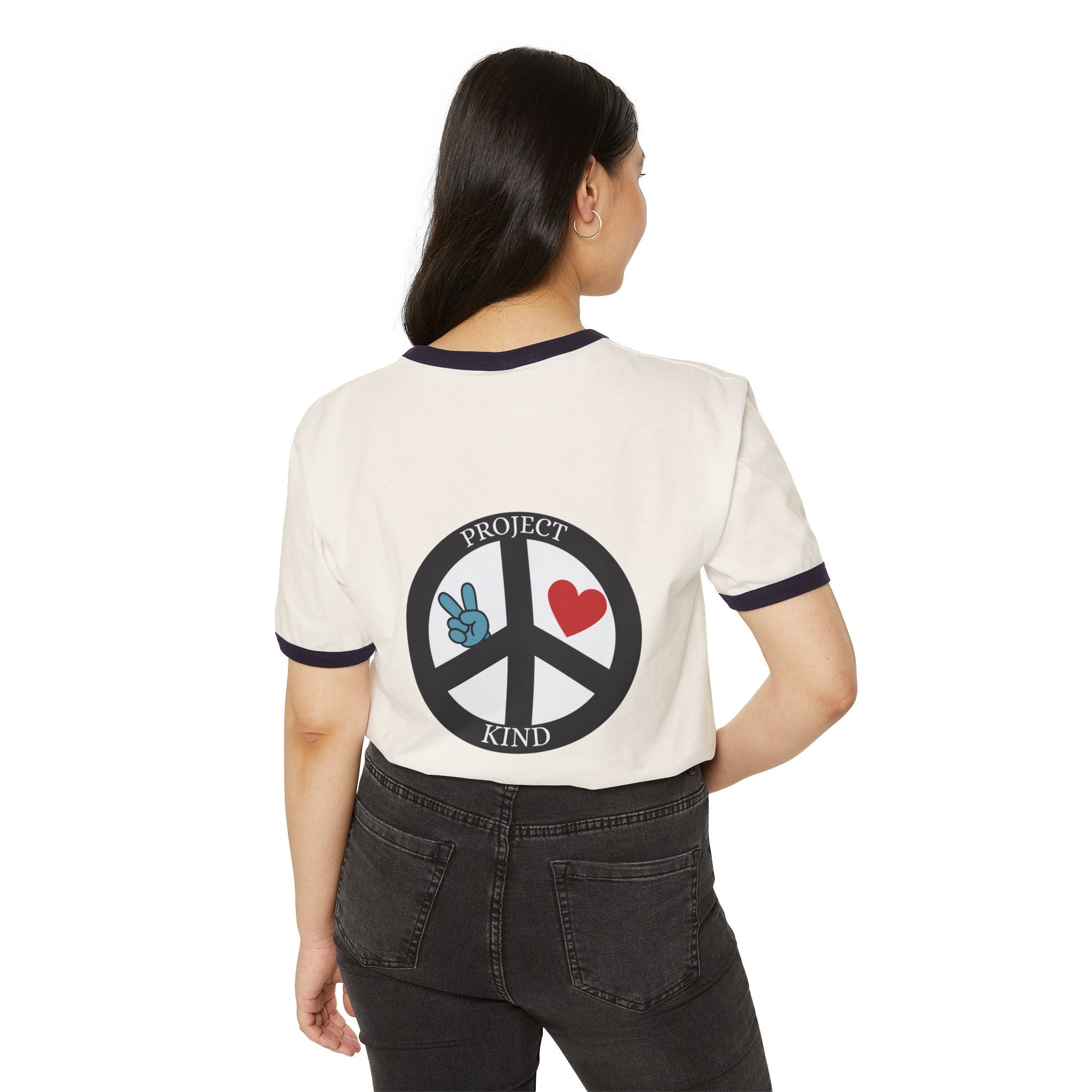 Be Kind Always Ringer T-Shirt — Project Kind Peace Sign Tee